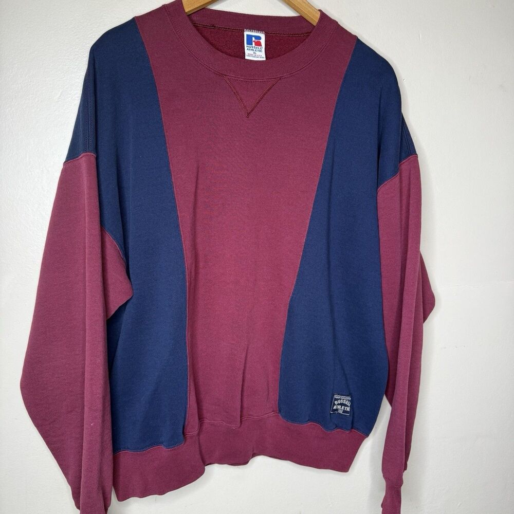 Vintage 90s Russell Athletic Crewneck Sweatshirt XL Made in USA Colorblock Boxy - Picture 5 of 9